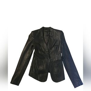 Rachel Zoe Black Leather Jacket With Snakeskin Texture, 2/XS